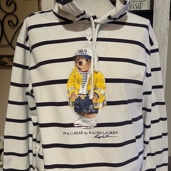 Polo Ralph Lauren CP-93 Sailor Yellow Jacket Bear Mesh Striped Hoodie Medium - Picture 2 of 14